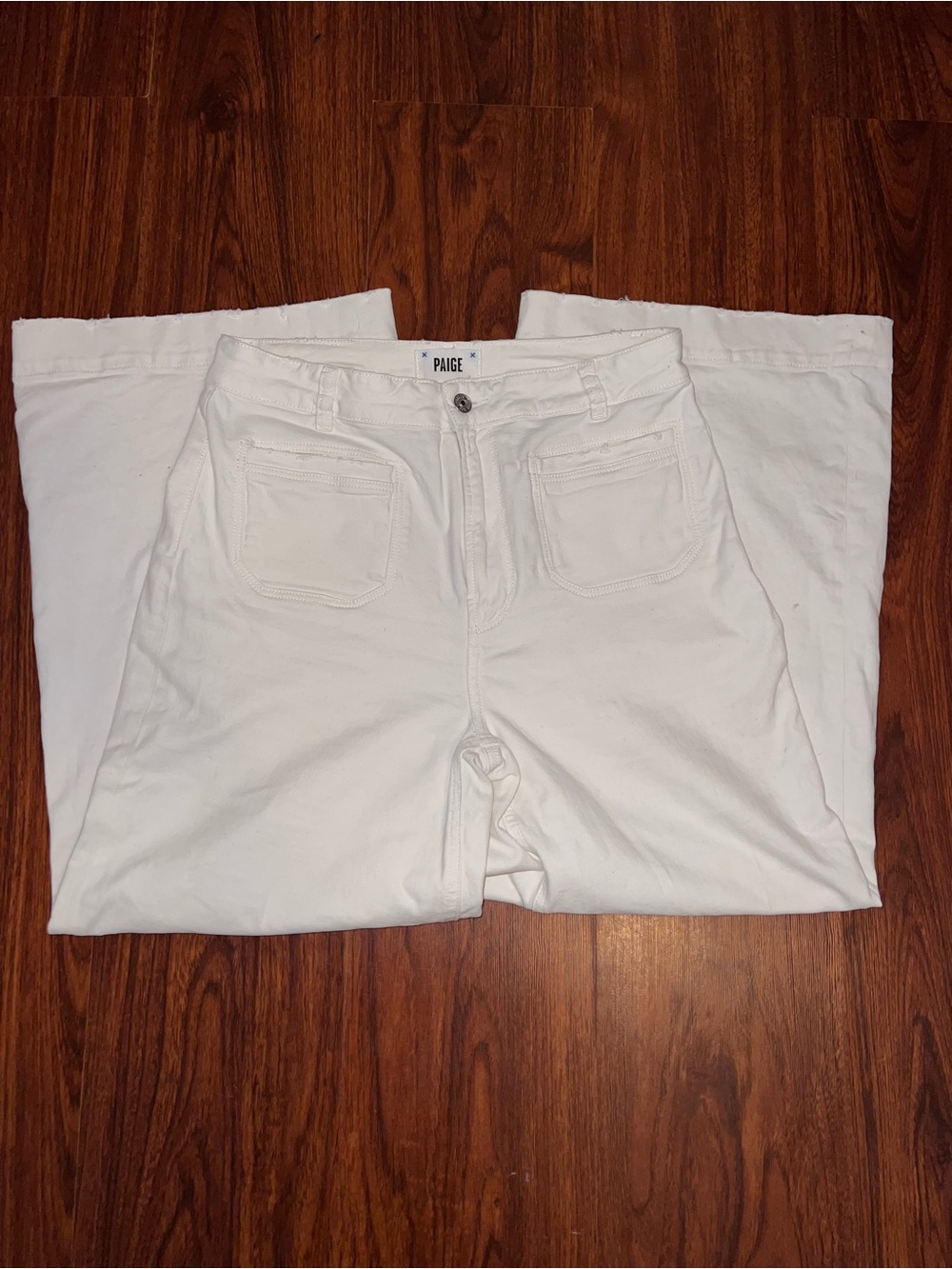 PAIGE White Waistband Detail High-Rise Jeans